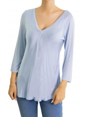 Maglia con scollo a V manica 3/4 tinta unita 